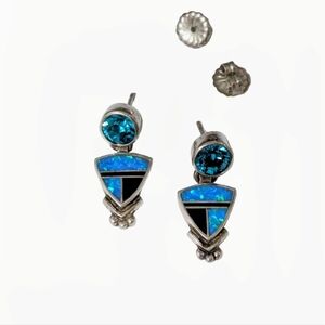 Supersmith David Rosales Earrings Sterling Silver Blue Topaz Opal Black Jade